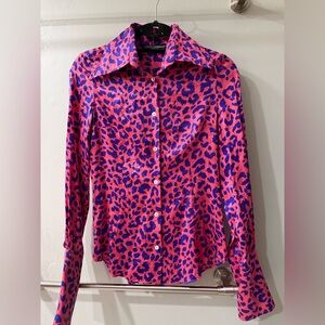 Dolce & Gabbana Pink and Blue Animal Print Silk Shirt  size medium